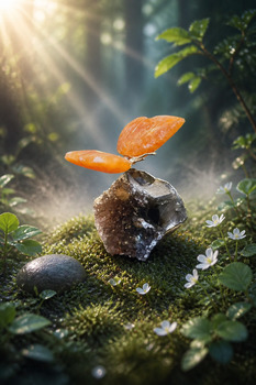 Other: Orange Calcite and Spirit Quartz Butterfly