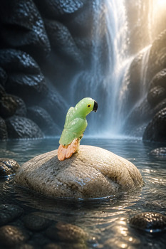 Other: Green Adventurine and orange Celcite Parrot on Amethyst
