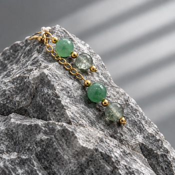 Jewellery Sets: Aventurine and crackled glass pendant two tier earring Gold