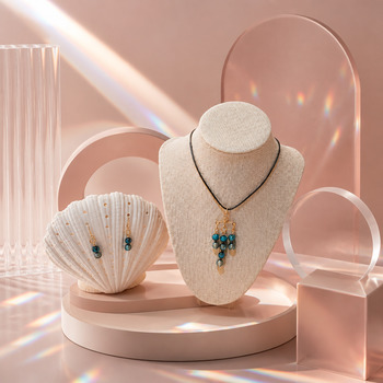 Jewellery Sets: Dyed agate and blue crackled glass pendant and earring set gold