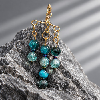 Jewellery Sets: Dyed agate and blue crackled glass pendant and earring set gold