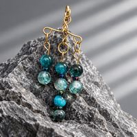 Dyed agate and blue crackled glass pendant and earring set gold