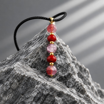 Jewellery Sets: Crackled glass red  and red glass pendant and earrings Gold