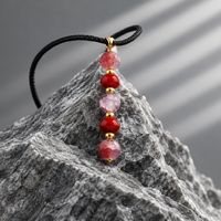 Crackled glass red  and red glass pendant and earrings Gold
