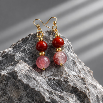 Jewellery Sets: Crackled glass red  and red glass pendant and earrings Gold