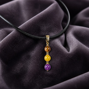 Jewellery Sets: Catseye and purple crackled glass citrine chip Pendant and Earring Gold