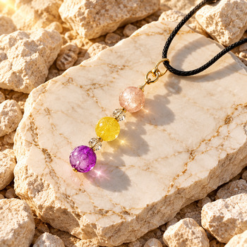 Jewellery Sets: Catseye and purple crackled glass citrine chip Pendant and Earring Gold