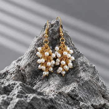 Earrings: Staged Pearls Gold loop Earrings