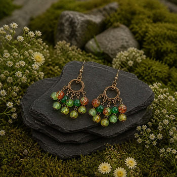 Earrings: Catseye and Crackled Glass Gold Loop Earrings