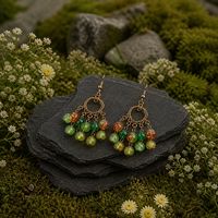Catseye and Crackled Glass Gold Loop Earrings