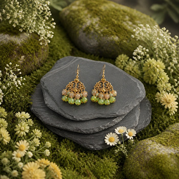 Earrings: Catseye and Crackled Glass Gold Loop Earrings