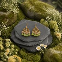 Catseye and Crackled Glass Gold Loop Earrings