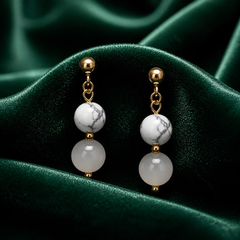 Earrings: Magnesite and Moonstone Gold Stud Earrings