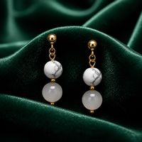 Magnesite and Moonstone Gold Stud Earrings