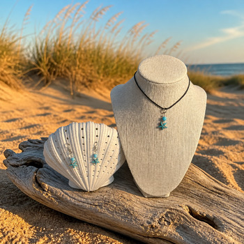 Jewellery Sets: Turquoise and Clear Quartz and plastic shell silver Earrings and pendant
