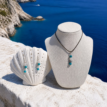 Jewellery Sets: Amazonite and snow Quartz  pendant and earring Silver