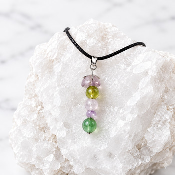 Jewellery Sets: Green catseye and Amethyst and crackled glass Pendant and earring Silver
