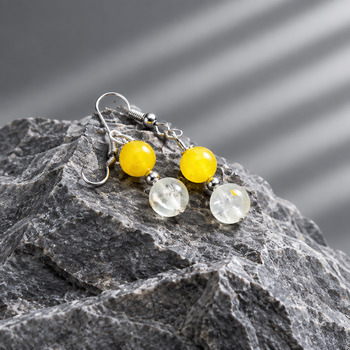 Jewellery Sets: Amber and crackled glass Pendant and earring Silver