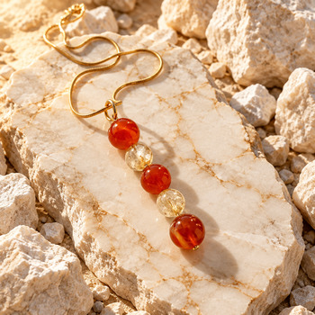 Jewellery Sets: Carnelian and Citrine Pendant Bracelet and Earrings Gold