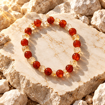 Jewellery Sets: Carnelian and Citrine Pendant Bracelet and Earrings Gold
