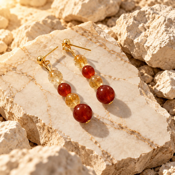 Jewellery Sets: Carnelian and Citrine Pendant Bracelet and Earrings Gold