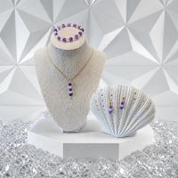 Amethyst and crackled Quartz Pendant Bracelet and Earring Gold