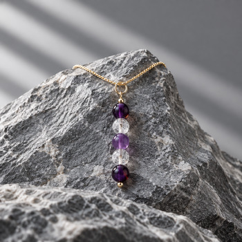 Jewellery Sets: Amethyst and crackled Quartz Pendant Bracelet and Earring Gold
