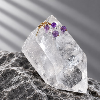 Jewellery Sets: Amethyst and crackled Quartz Pendant Bracelet and Earring Gold