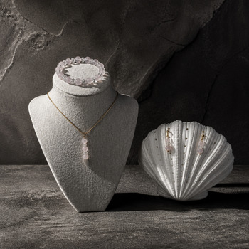 Jewellery Sets: Rose quartz and cracked quartz Pendant Bracelet and Earring Gold