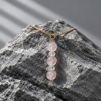 Jewellery Sets: Rose quartz and cracked quartz Pendant Bracelet and Earring Gold