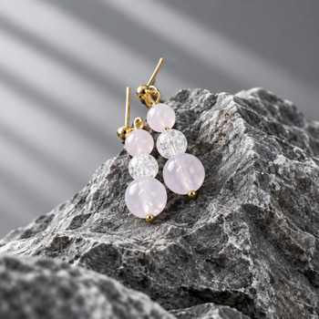 Jewellery Sets: Rose quartz and cracked quartz Pendant Bracelet and Earring Gold