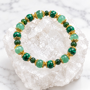 Jewellery Sets: Malakite and Aventurine and green Onyx Pendant and Bracelet and Earring Gold