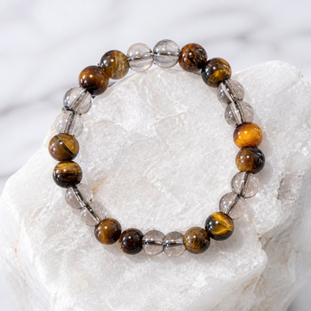 Bracelets: Tigerseye and Smokey Quartz Bracelet 8mm