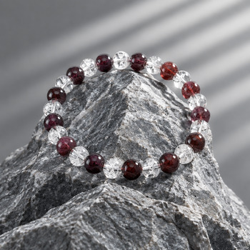 Bracelets: Garnet and Crackled Quartz Bracelet 6mm