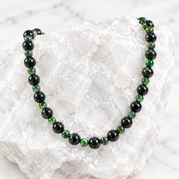 Pendants Necklaces: Green Onyx 6mm and Black Obsidian Bead 8mm