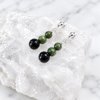 Earrings: Green Onyx 6mm Black Obsidian 8mm Silver stud