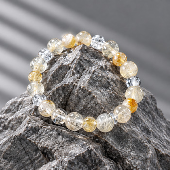 Bracelets: Citrine 8mm 6mm and Crackled Quartz 6mm Bracelet