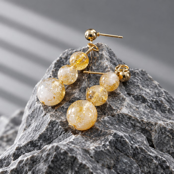 Earrings: Citrine Beads 8mm 6mm Gold stud