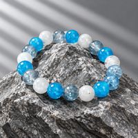 Apatite Blue 8mm and Snow Quartz 8mm And Crackled glass Blue 8mm Bracelet