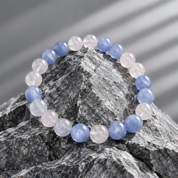 Jewellery Sets: Rose Quartz and Blue lace Pendant Bracelet and Earring Silver