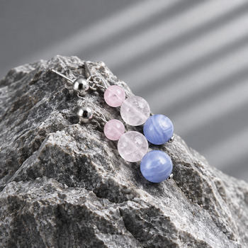 Jewellery Sets: Rose Quartz and Blue lace Pendant Bracelet and Earring Silver