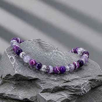 Jewellery Sets: Amethyst Purple Malachite clear Quartz Purple Glass Pendant Bracelet and Earring Set Silver