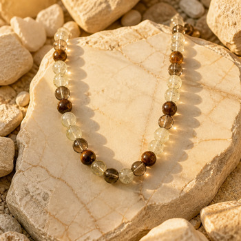 Jewellery Sets: Tigers eye and smokey Quartz and Crackled glass Pendant Bracelet and Earrings Silver