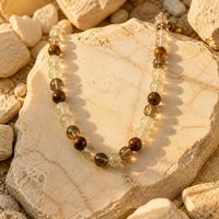 Tigers eye and smokey Quartz and Crackled glass Pendant Bracelet and Earrings Silver