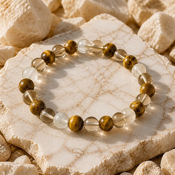Jewellery Sets: Tigers eye and smokey Quartz and Crackled glass Pendant Bracelet and Earrings Silver