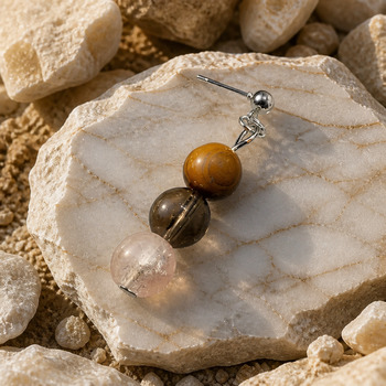 Jewellery Sets: Tigers eye and smokey Quartz and Crackled glass Pendant Bracelet and Earrings Silver