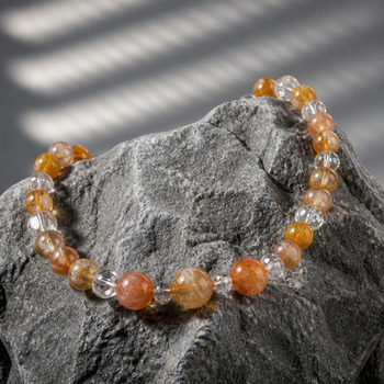 Jewellery Sets: Yellow cats eye and clear Quartz Pendant Bracelet and Earrings Gold