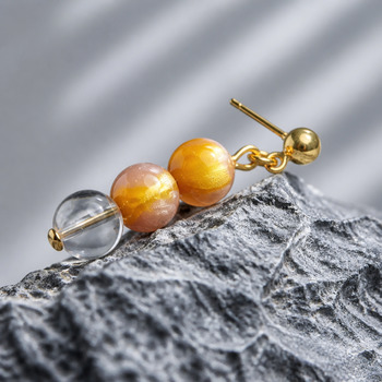 Jewellery Sets: Yellow cats eye and clear Quartz Pendant Bracelet and Earrings Gold