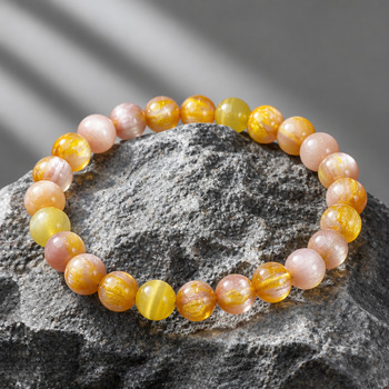 Jewellery Sets: Yellow cats eye and clear Quartz Pendant Bracelet and Earrings Gold