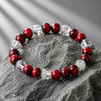 Jewellery Sets: Red Tigers eye and Crackled Quartz Pendant Bracelet and Earring Silver